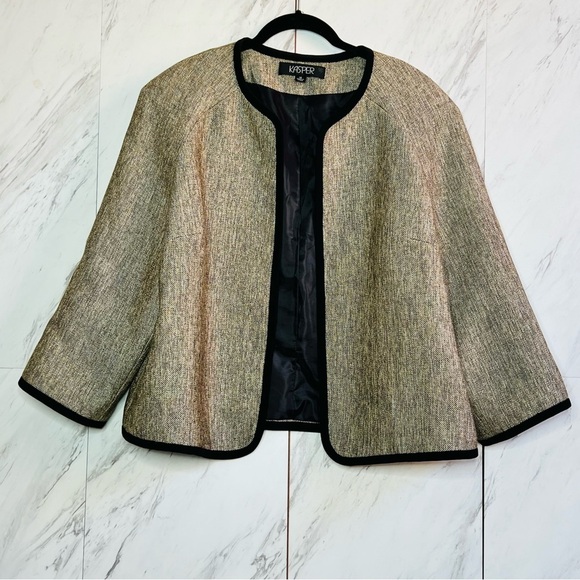 Vintage Kasper Linen Silk Collarless Open Blazer SZ 16 - Picture 1 of 5